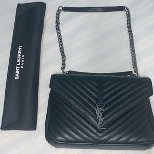 Yves Saint Laurent College Large Quilted Leather V-Flap Shoulder Bag
